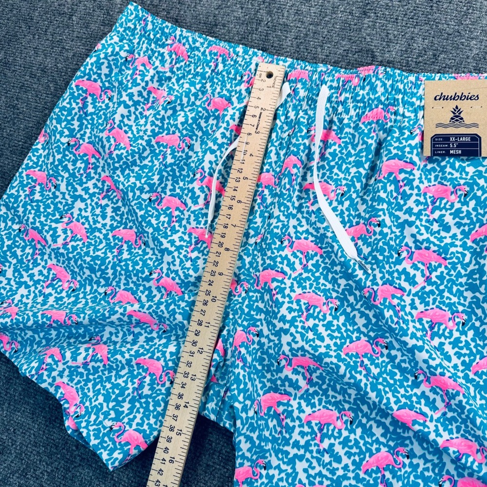 Chubbies Mens 2XL 5.5" Mesh Lined Domingos Are For Flamingos Swim Trunks Blue - Picture 12 of 14